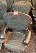 Two Herman Miller Aeron swivel & tilt office elbow chairs Green mesh