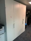 Two large white melamine 2 door cabinets 2350mm (H) 600mm (D) 1000 (W) c/w contents to include