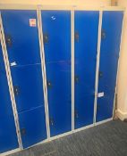 Four 3 section personal lockers c/w keys 1800mm (H) 380mm (D) 380mm (W)