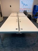 Six section white melamine workstation each section 1400mm (L) 800mm (W) 730mm overall size