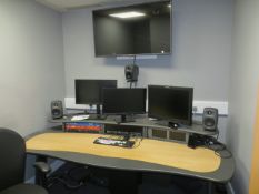Contents of QC6 quality control editing room to include purpose built AKA edit desk 2350mm (L) x
