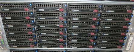 Supermicro storage array model CSE-847 s/n c84700a13b40115 with 34 x 3Tb hard drives & 2 x 500Gb h