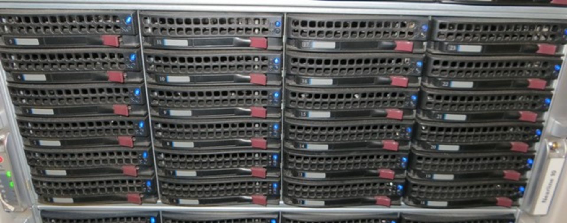 Supermicro storage array model CSE-847 s/n c84700a13b40115 with 34 x 3Tb hard drives & 2 x 500Gb h