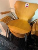 Six wood & chrome elbow stacking chairs