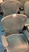 Two Herman Miller Aeron swivel & tilt office elbow chairs Green mesh