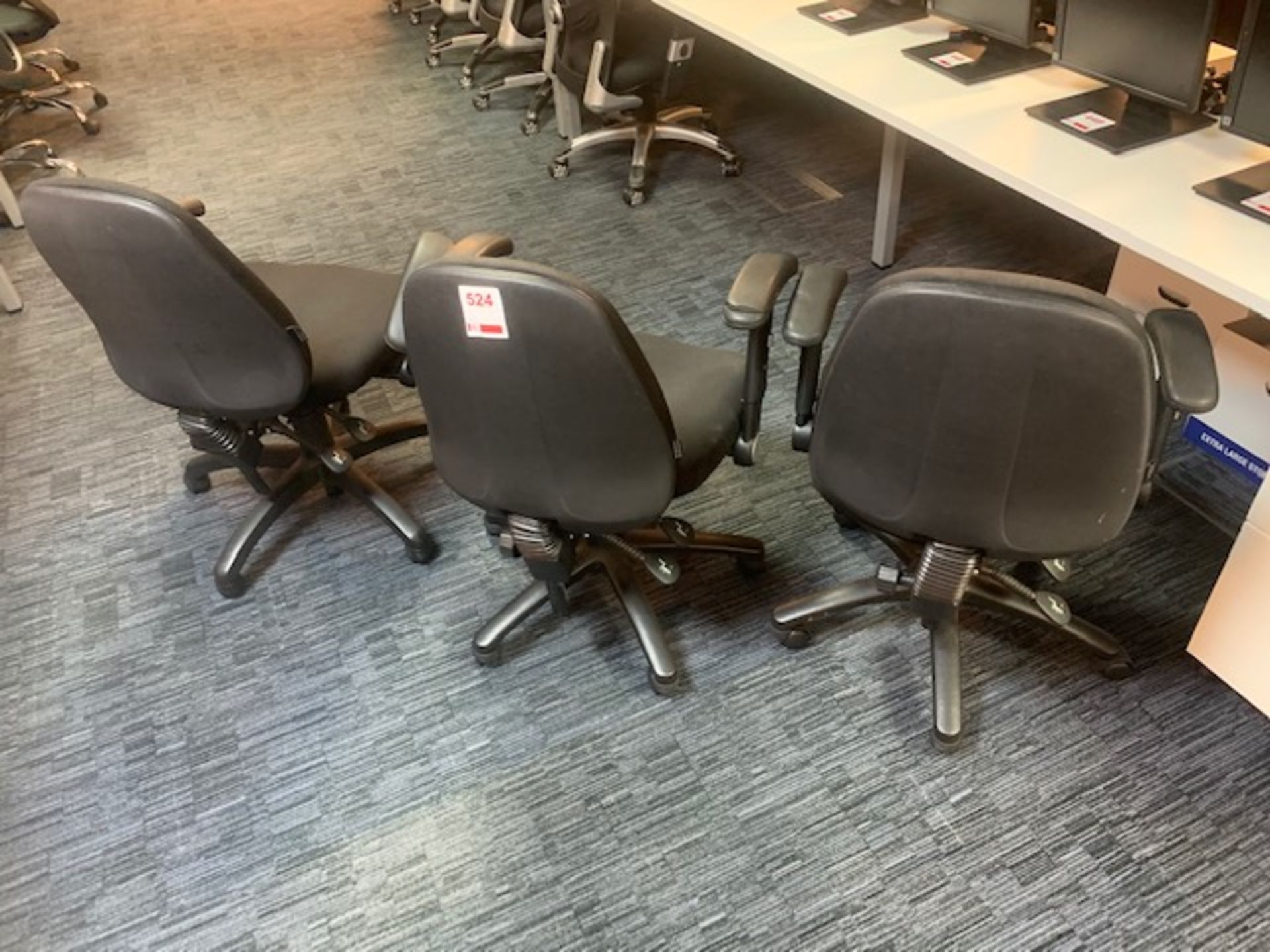 Three black cloth swivel & tilt office chairs - Image 2 of 2