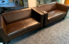 Two brown leatherette 2 seater sofas