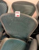 Two Herman Miller Aeron swivel & tilt office elbow chairs Green mesh