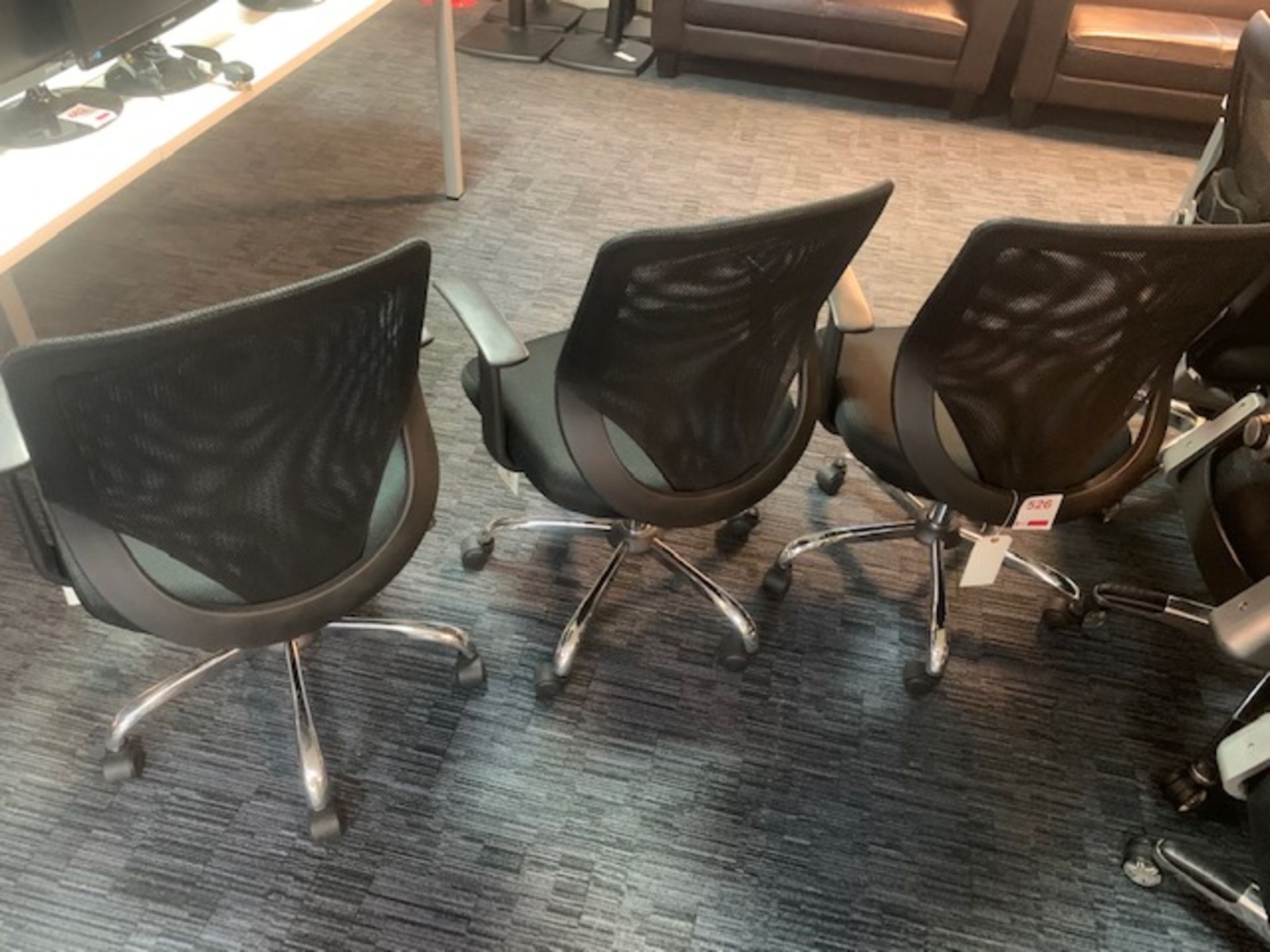 Three black cloth with mesh back swivel & tilt office chairs with chrome legs - Image 2 of 2