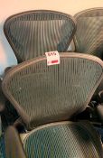 Two Herman Miller Aeron swivel & tilt office elbow chairs Green mesh