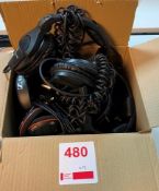 Box with nine various headsets as lotted