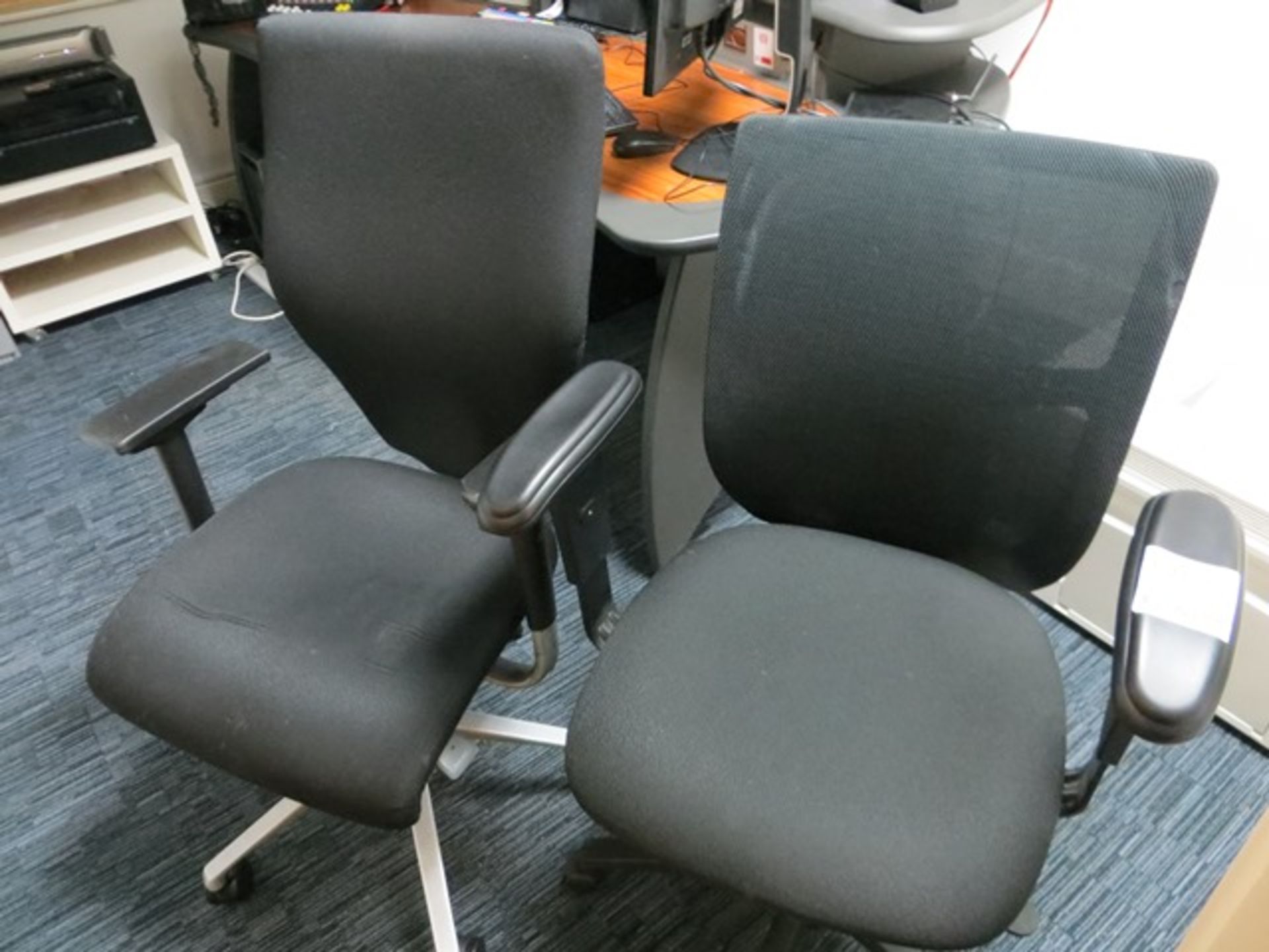 Two swivel & tilt elbow chairs charcoal cloth