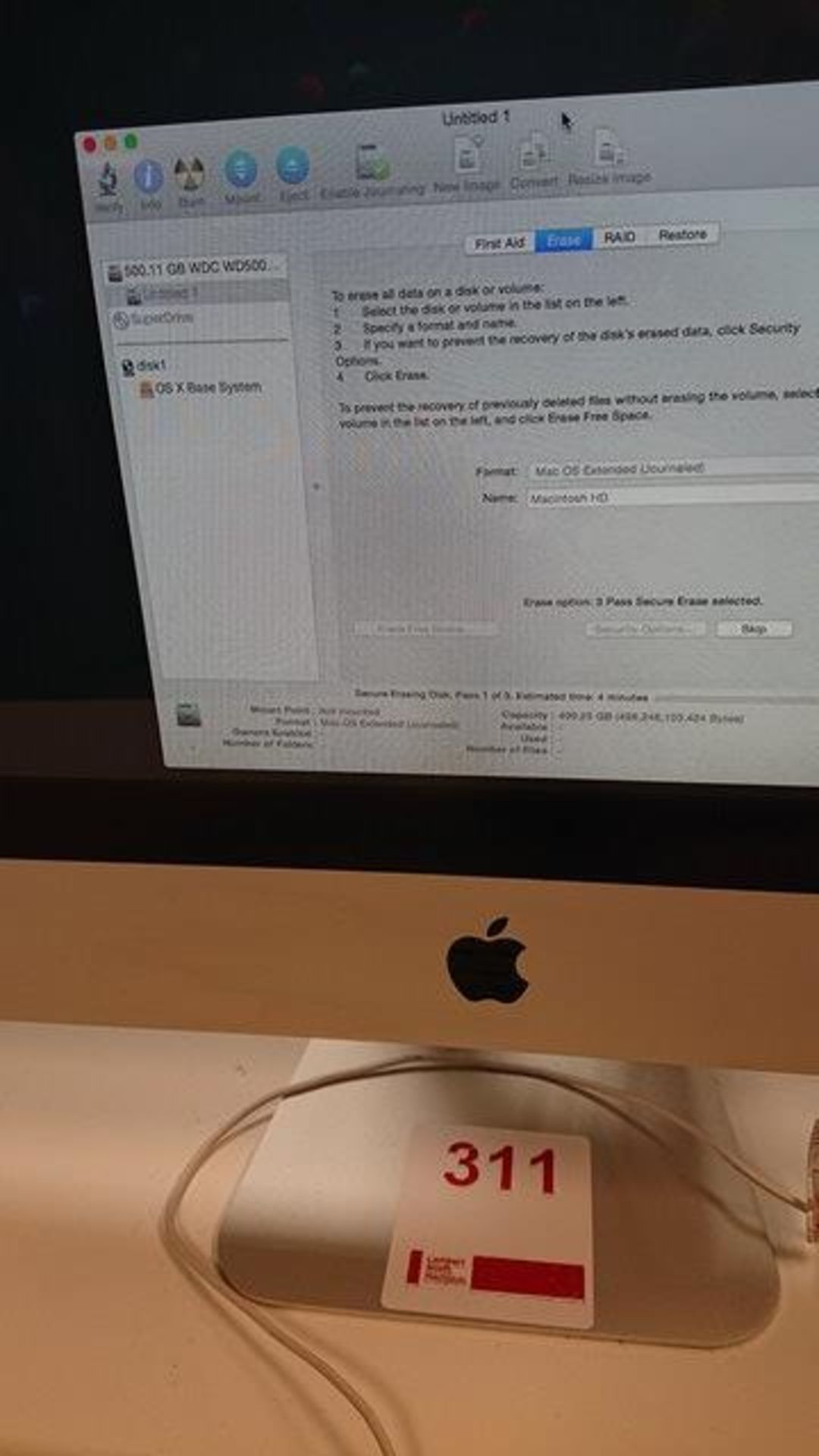 iMac 21.5" (2010) 3.06 GHz Intel Core i3 4Gb RAM 500Gb HD PC serial number W8045KDPDAS - Image 3 of 4