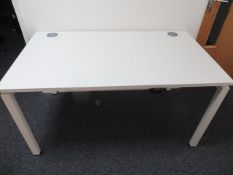 Two white melamine desks 1400mm (L) 800mm (W) 730mm (H) with 2 pedestals