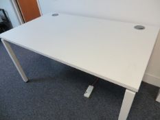 Two white melamine desks 1400mm (L) 800mm (W) 730mm (H) with 2 pedestals