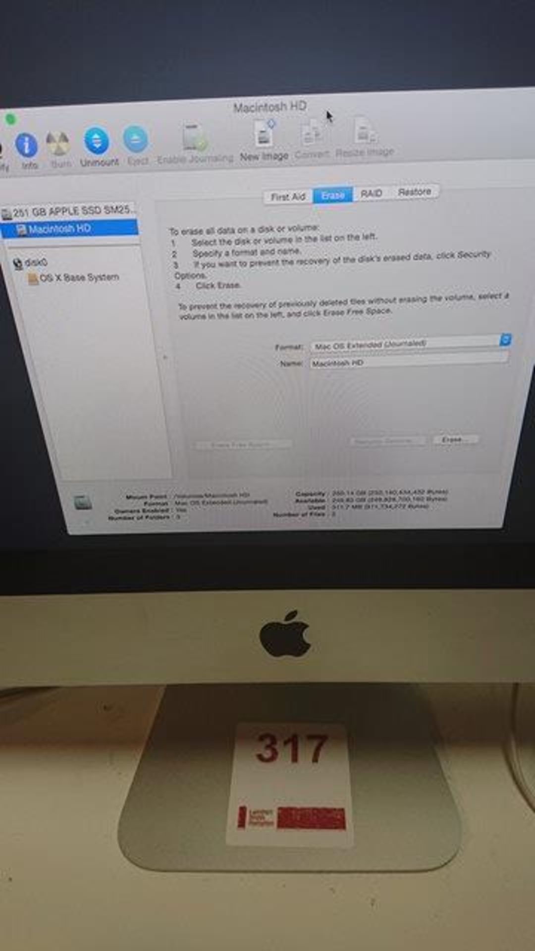 iMac 21.5" 2.7 GHz Intel Core i5 8Gb RAM 250Gb HD PC serial number DGKL404SDNML - Image 3 of 3