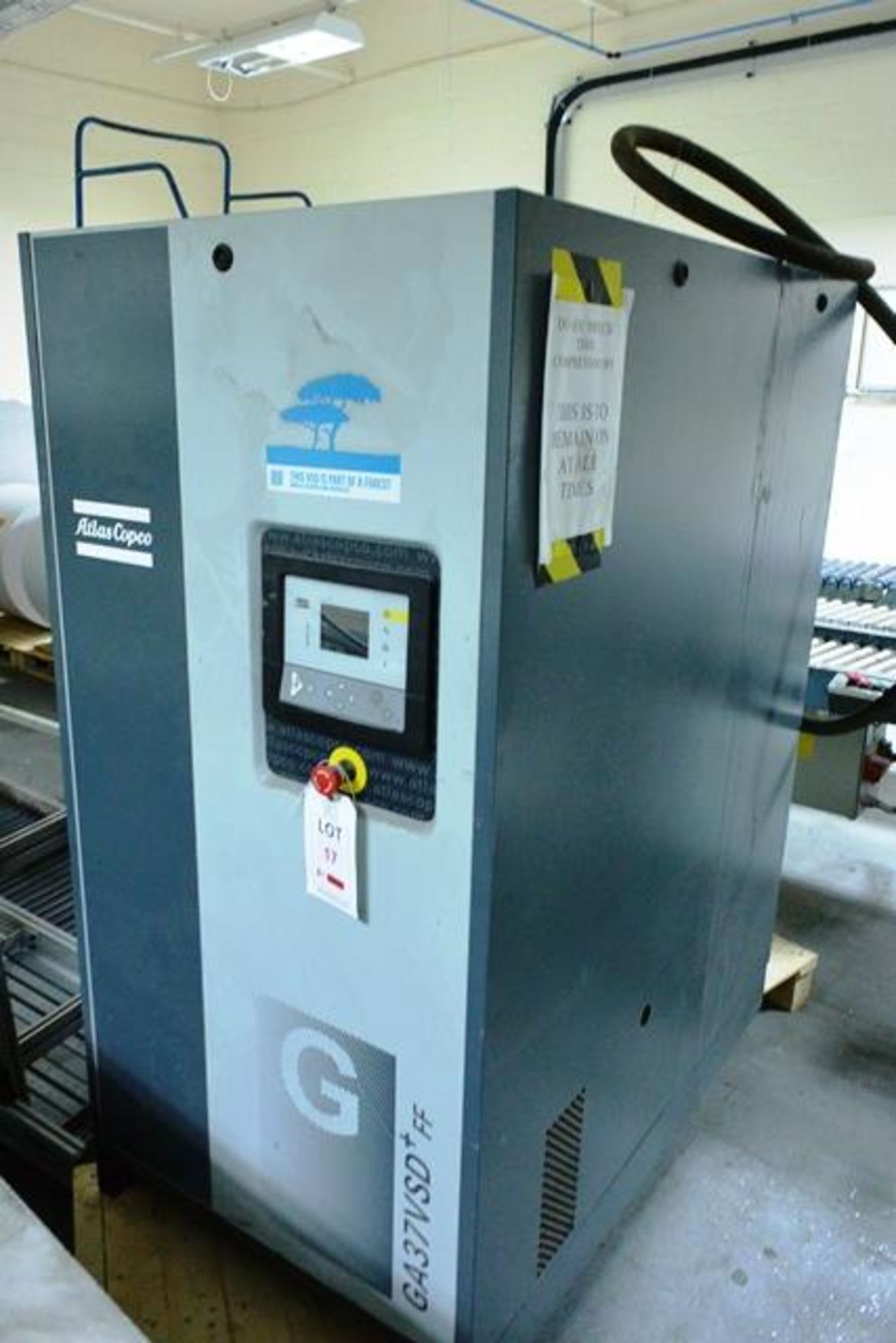 Atlas Copco GA37 VSD + FF air compressor, serial no: AP1822788 (2014) (Please note: this item has - Image 2 of 2