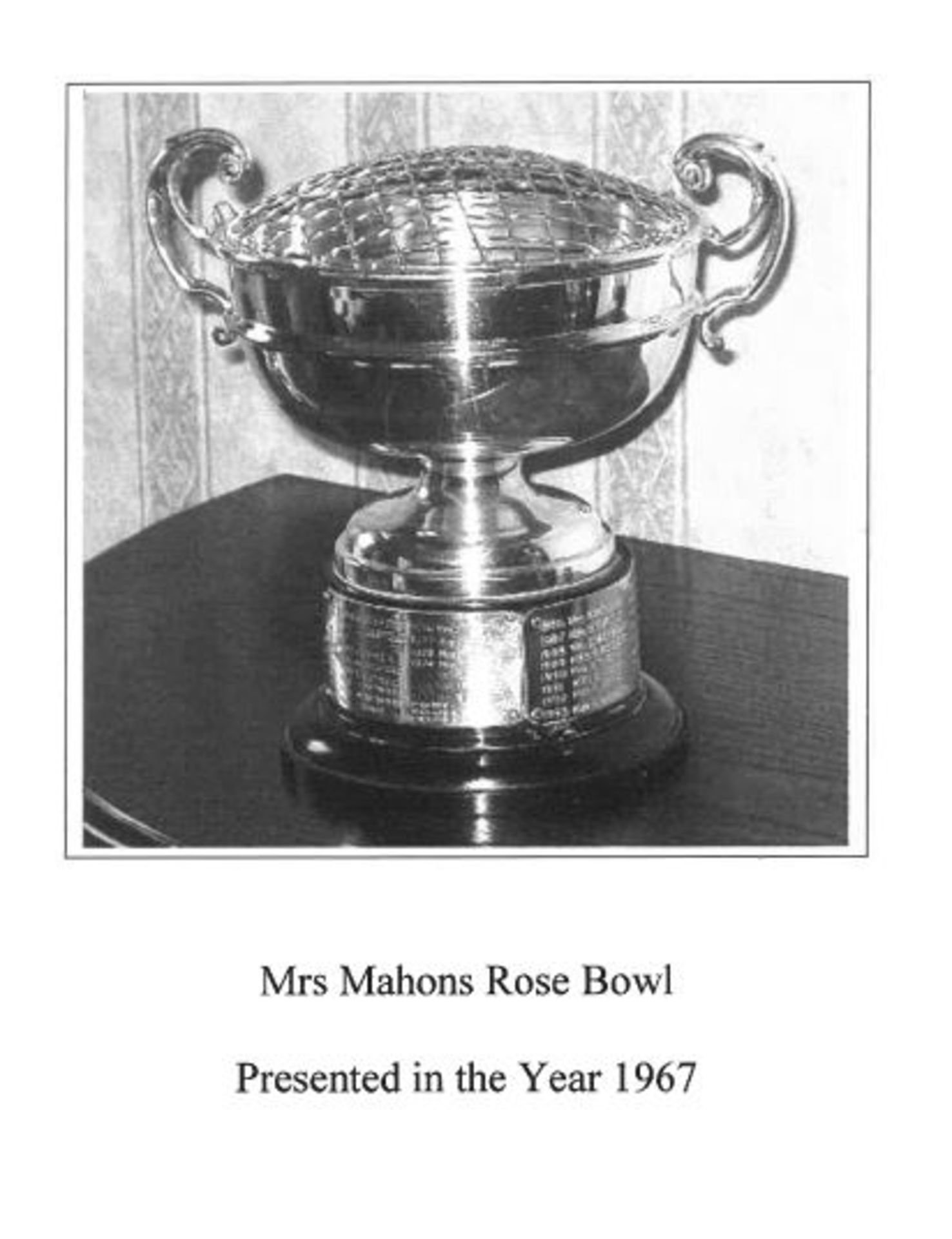 Mrs Mahons Rose Bowl (1967). (Please note: image shown is for illustration purposes only and has