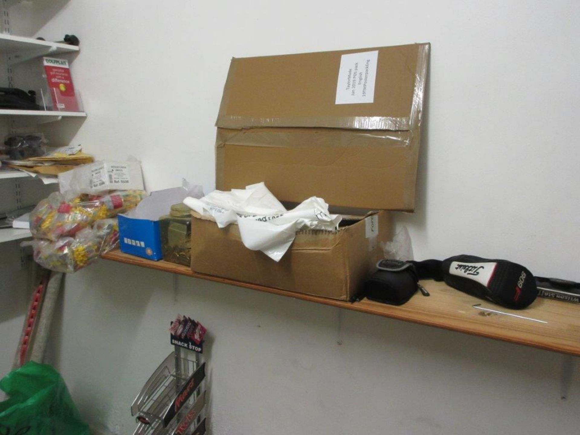 The remaining contents of Pro Shop to include pigeon hole storage unit, 2 easy chairs, side table, - Image 6 of 6