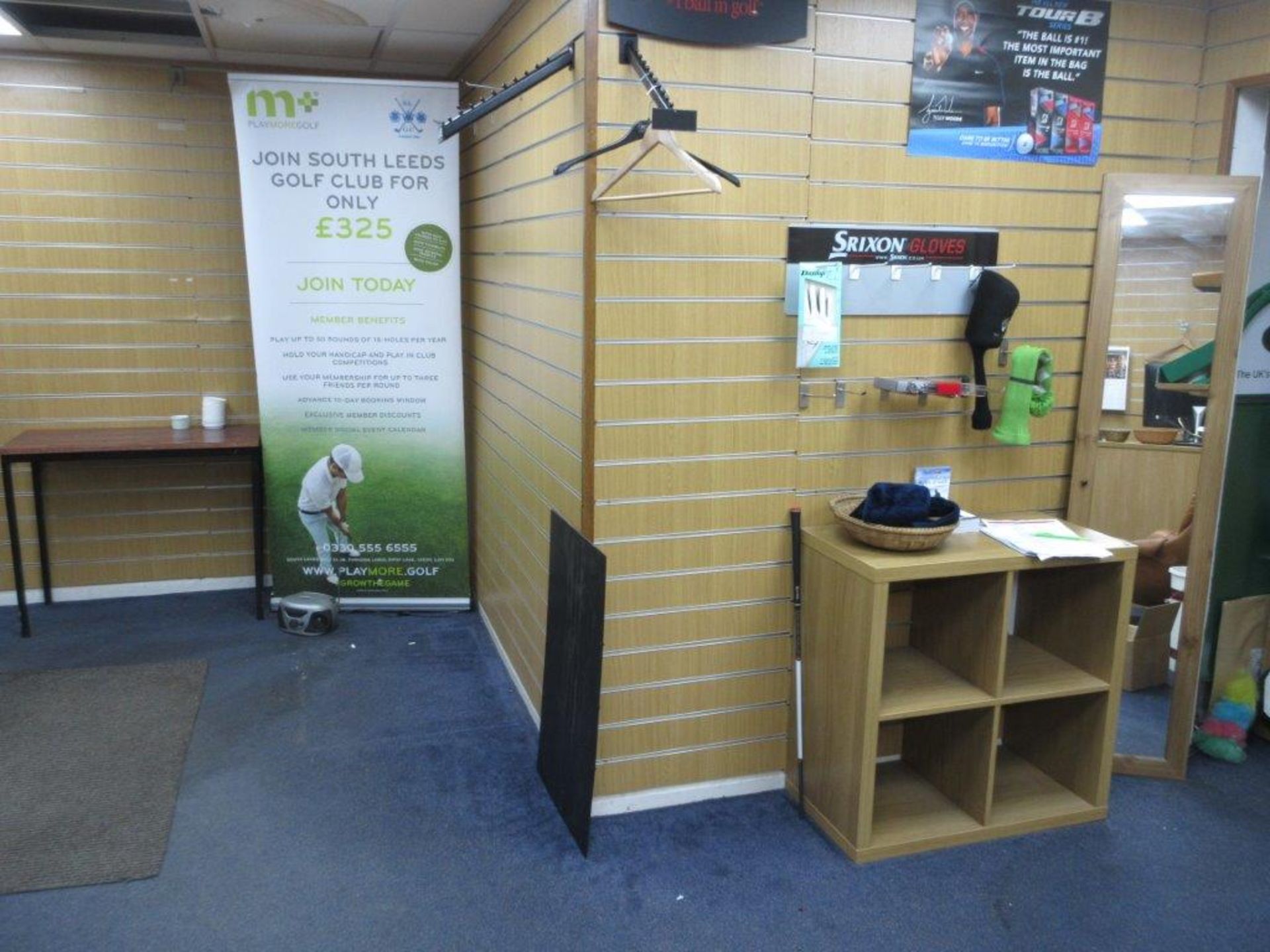 The remaining contents of Pro Shop to include pigeon hole storage unit, 2 easy chairs, side table, - Image 2 of 6