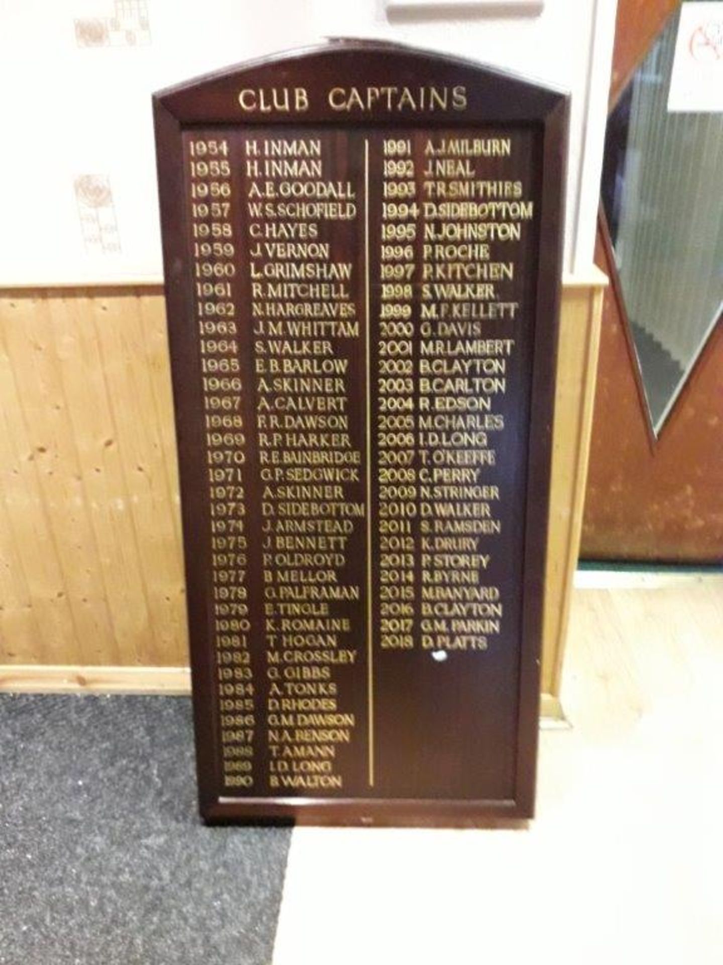 Club Captain's (1954 - 2018) honours board