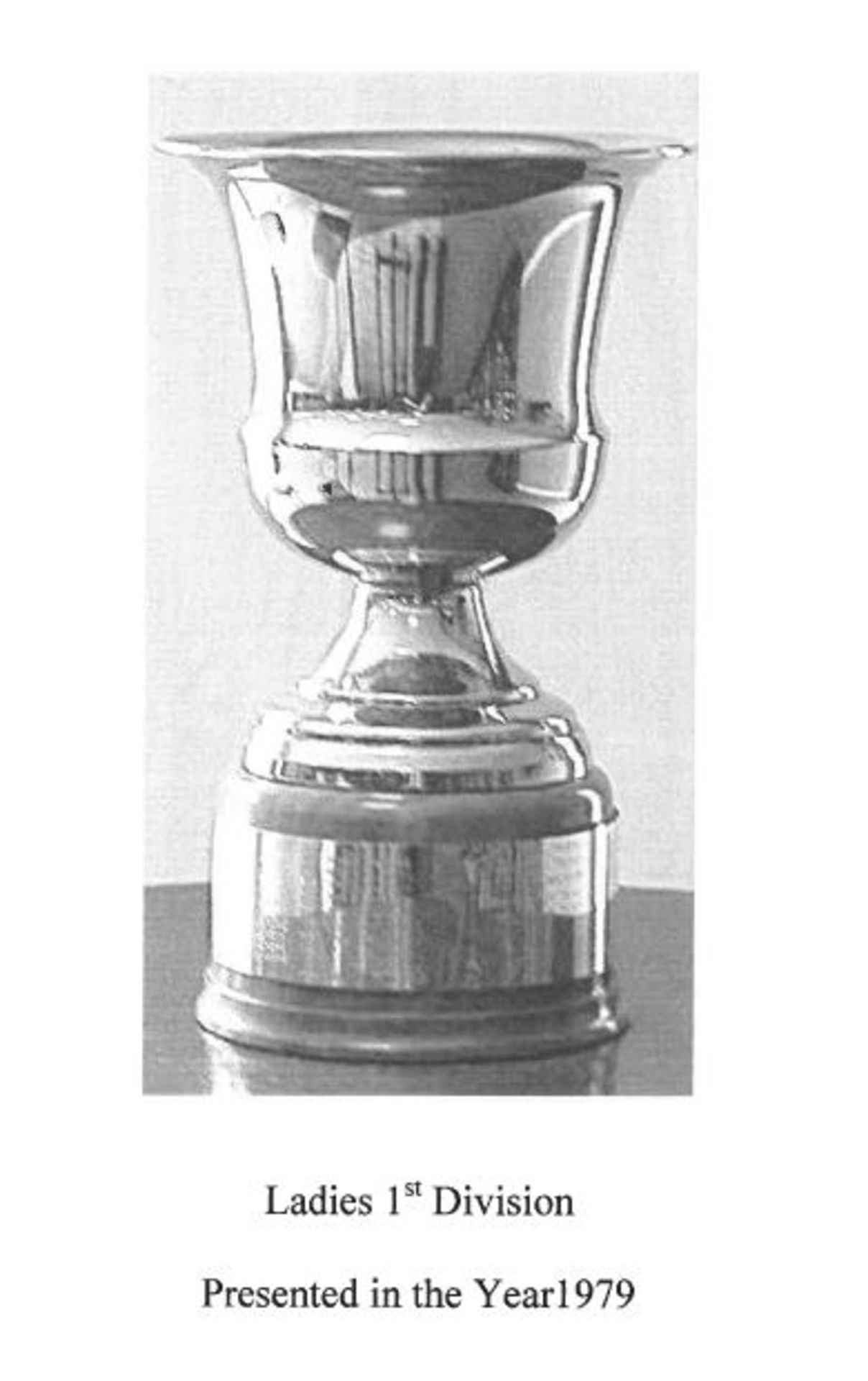 Ladies First Division Trophy (1979). (Please note: image shown is for illustration purposes only and