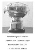 Norman Hargreaves Memorial Third Division Champion Trophy (2001) '36 Hole Individual Medal'. (Please