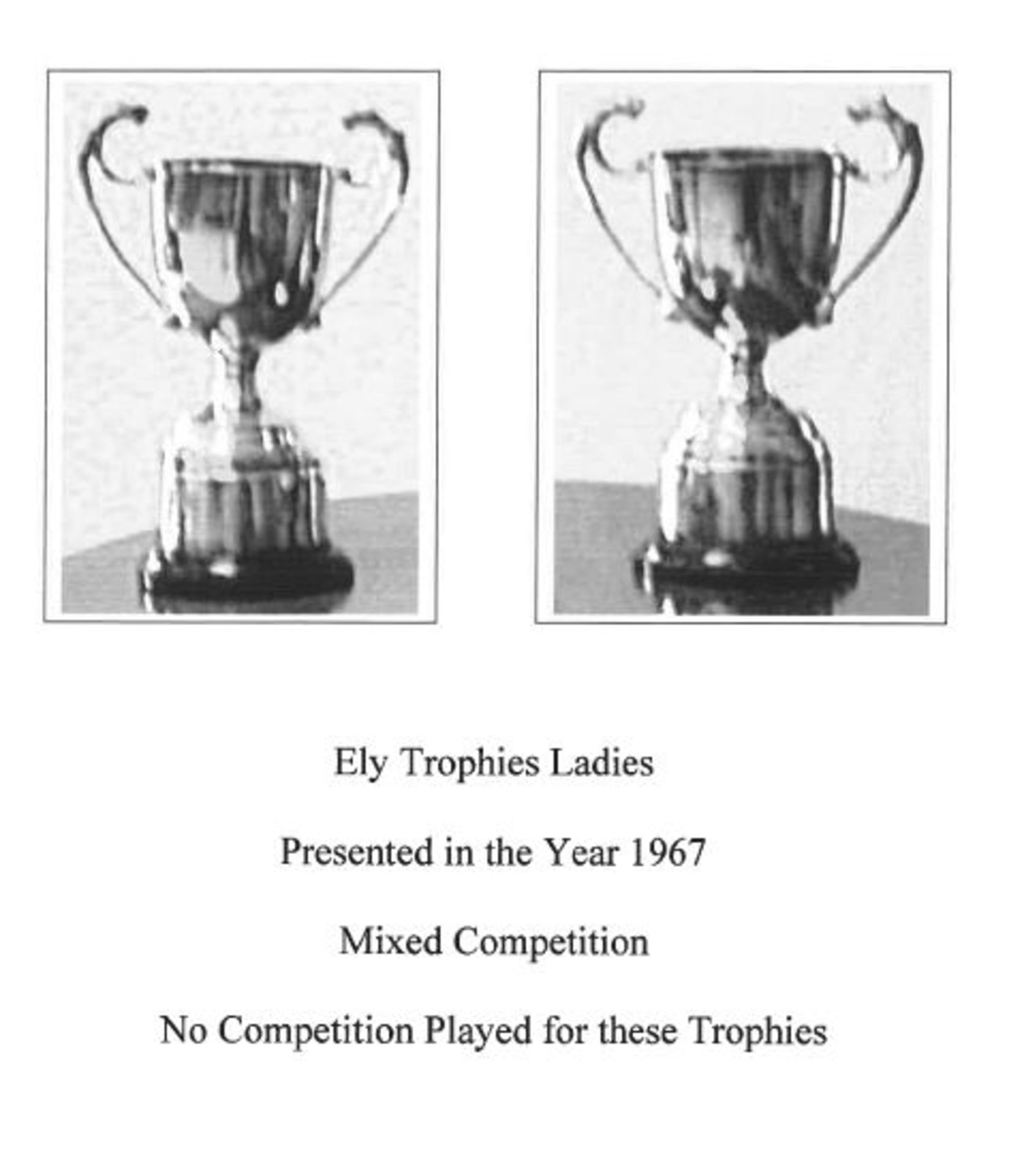 2 x Ely Ladies Trophies 'Mixed Competition' 'No Competition Played for these Trophies'. (Please