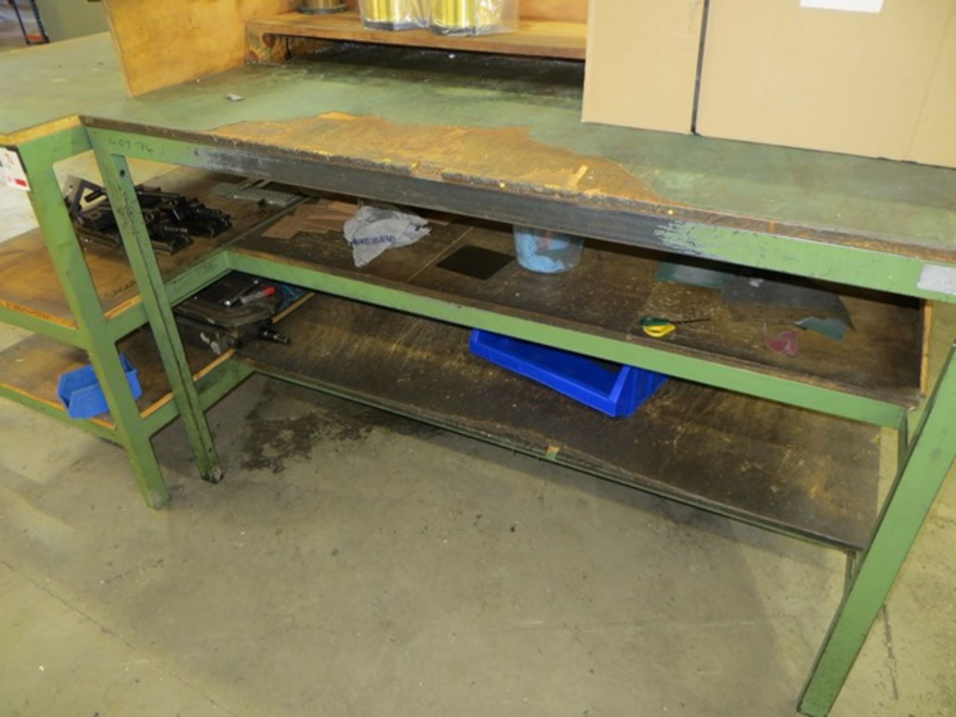 Twelve various steel framed workbenches as lotted (excluding contents) *not to be collected until