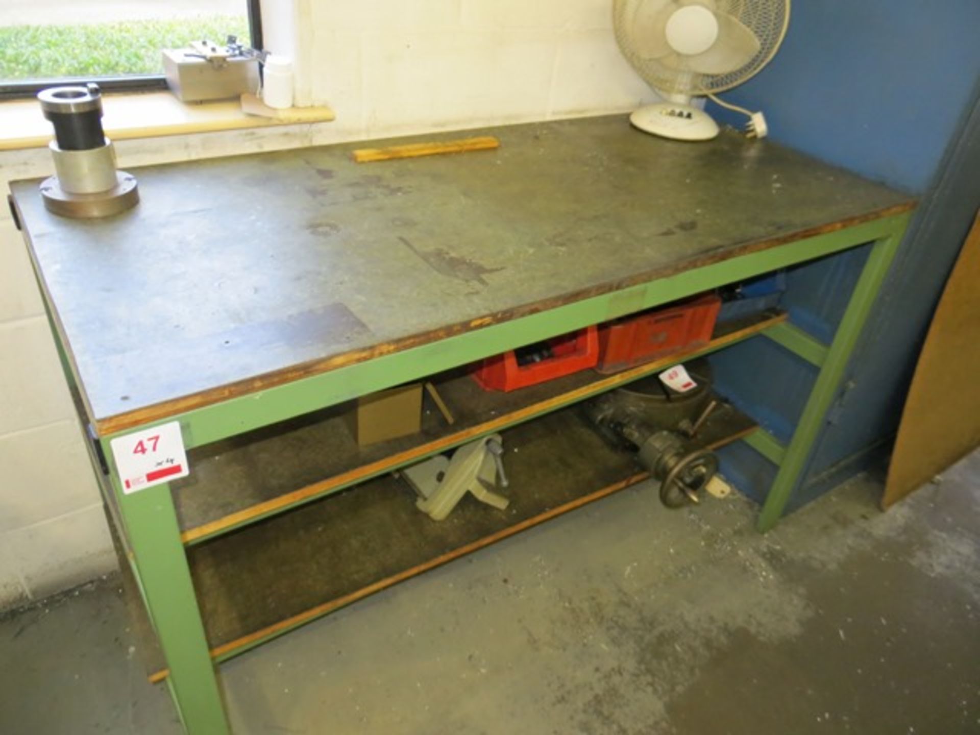 Five various work benches as lotted excluding contents