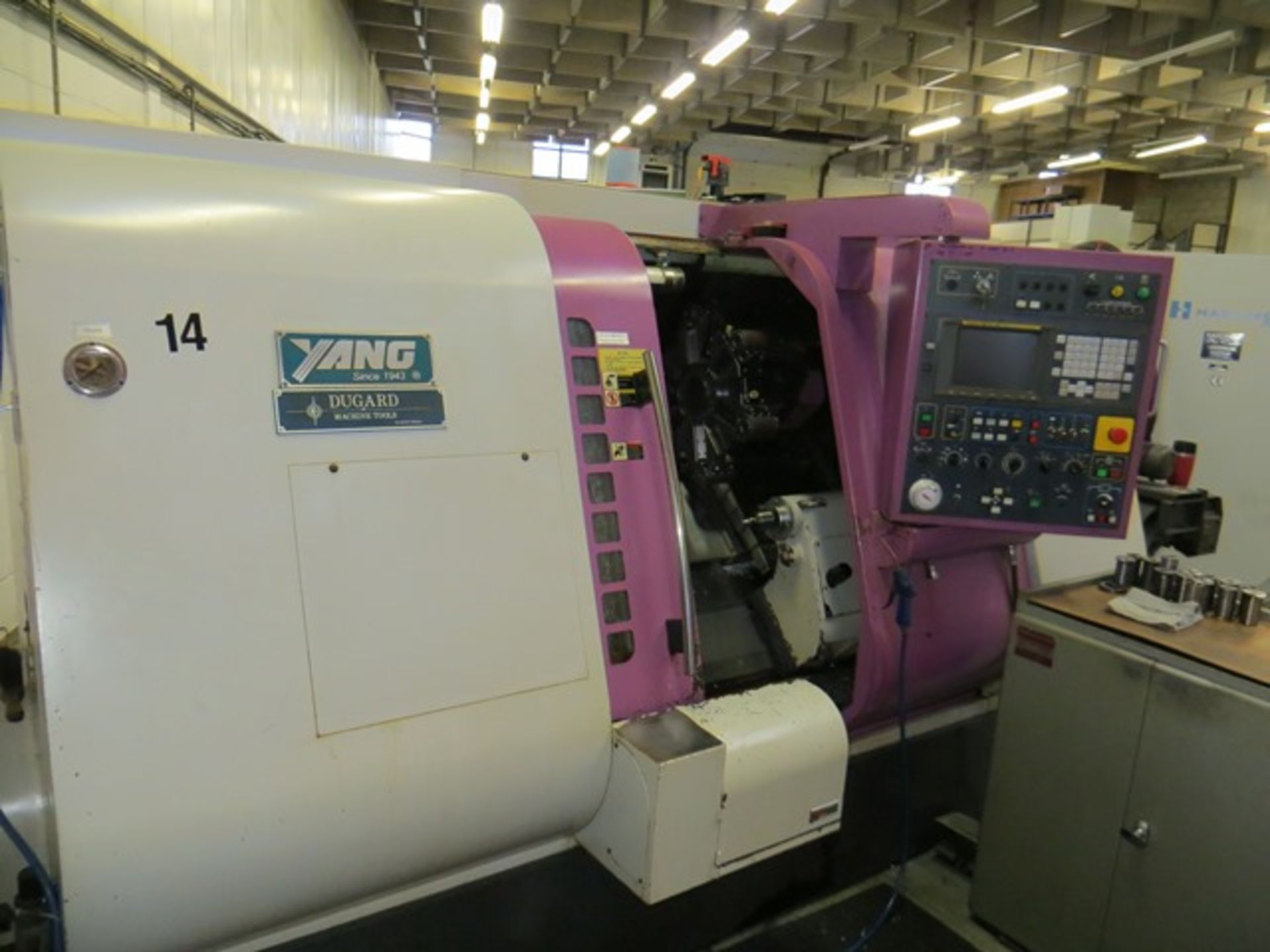 Yang ML-300 CNC lathe with control and Fonge residue discharge conveyor Year: c.2000 c/w two tool - Image 2 of 9