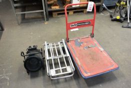 Two mobile trolleys and Parkside space heater