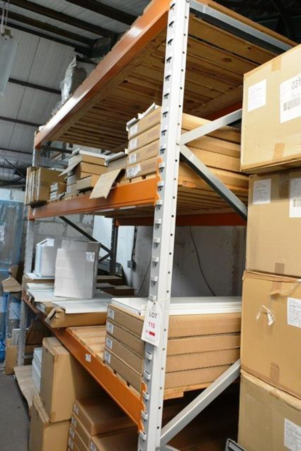 One bay of adjustable boltless pallet racking, approx height 2.4m, approx 2.9m width per pay (
