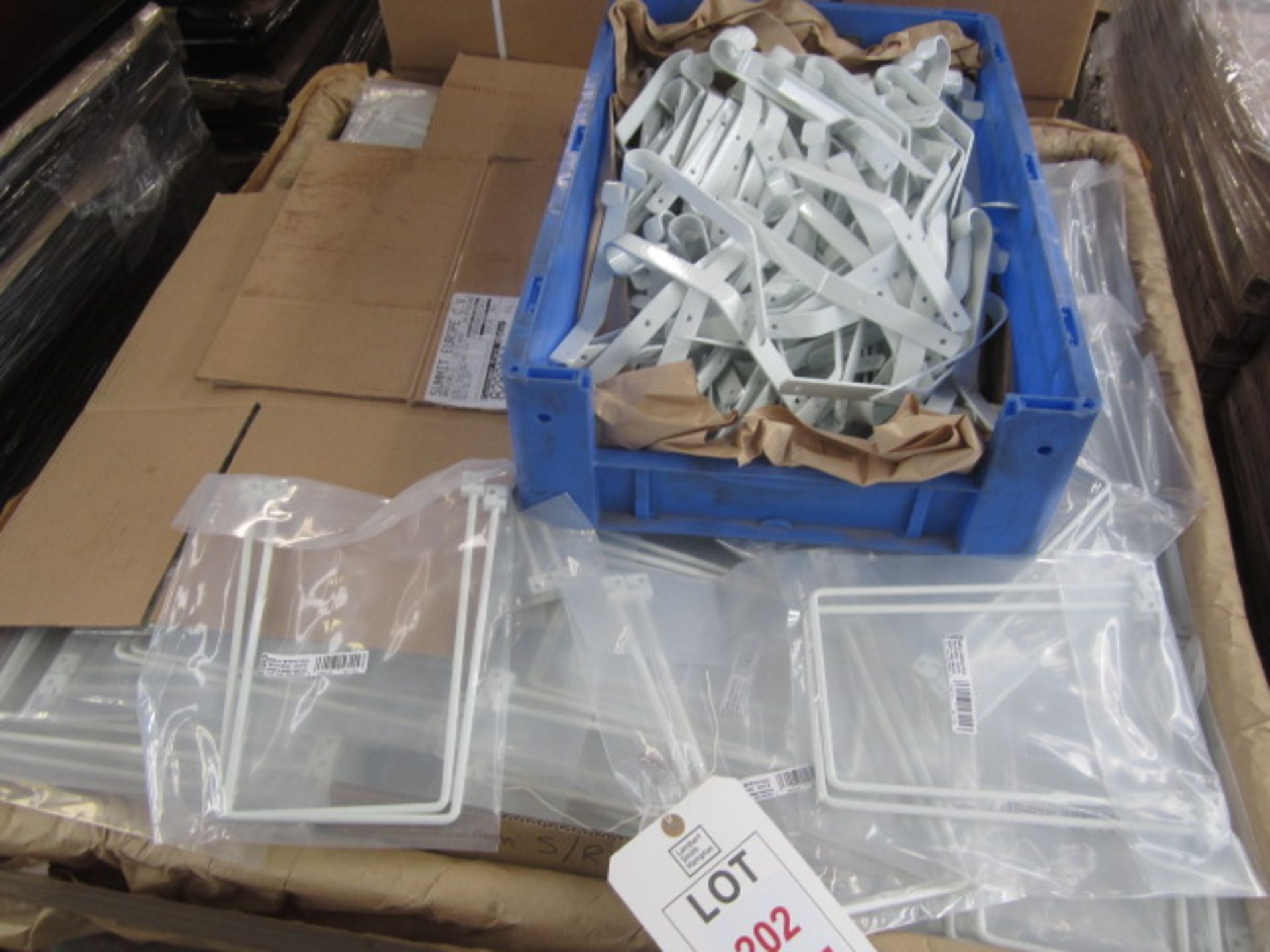 Steel stillage and contents to include 245mm spring rod bookend (white). (Please note: this lot must - Image 2 of 3