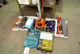 Quantity of assorted hand tools, fixings, extension lead, etc. (as lotted) (circa 5 boxes)