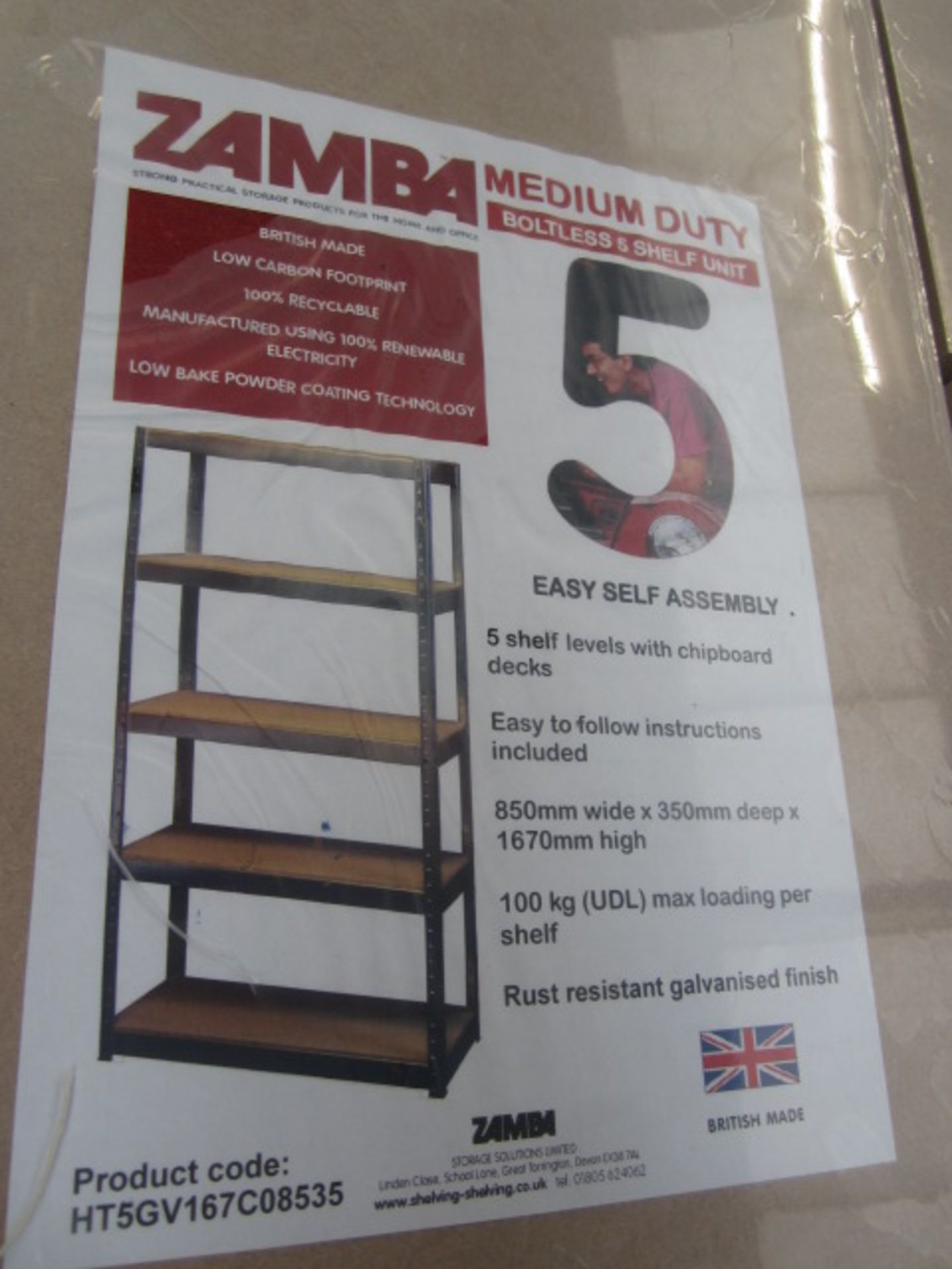 8 x packs Zamba medium duty boltless 5 shelf unit, width: 850mm x depth: 350mm x height: 1670mm - Image 2 of 2