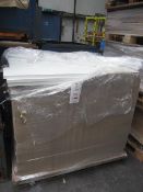 Pallet and contents to include white laminate shelving, approx 1220 x 250mm. (Please note: this