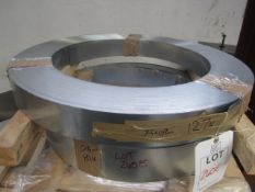 Four coils of general purpose steel stock, approx 74 x 0.9mm (127kg), 104mm (81kg), 52mm, 25mm. (A