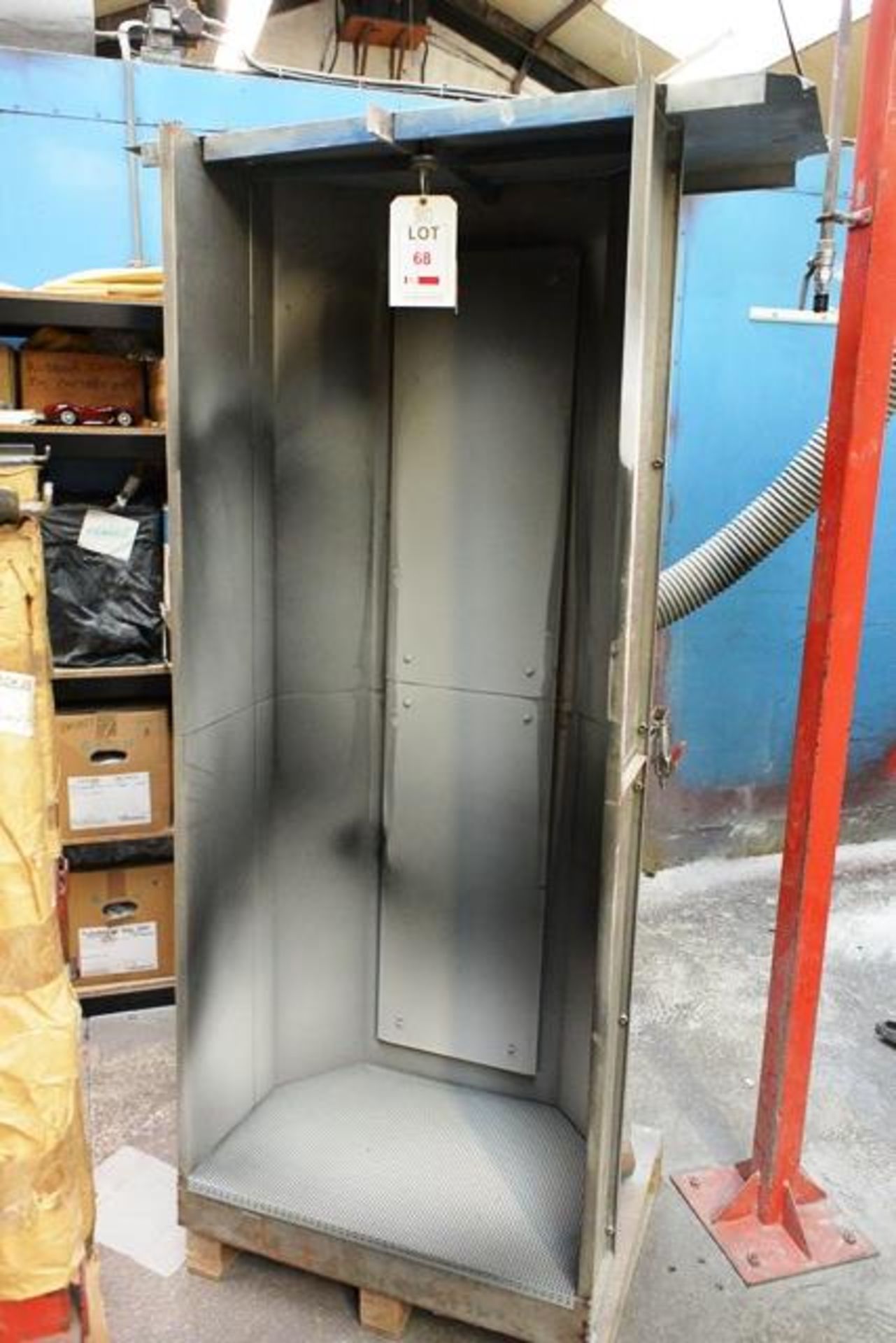Steel, stand alone vertical spray booth, approx 2m x 900mm, with flexi hose extraction ducting