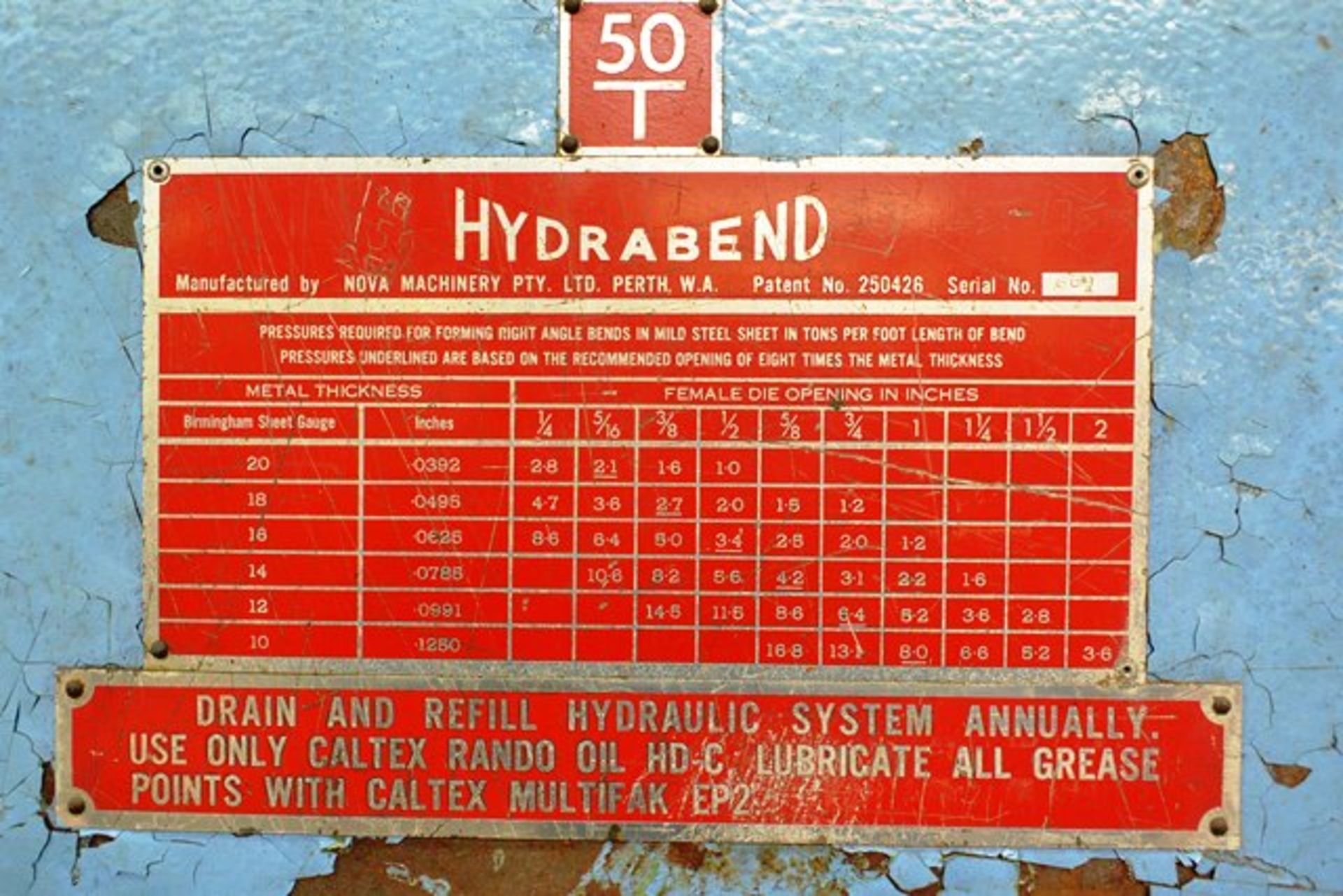 Hydrabend 50 ton x 8ft hydraulic downstroking press brake, serial no: 669, with individual punch - Image 6 of 7