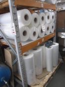 Assorted rolls of plastic shrink wrap rolls stock, corca 35 rolls in total