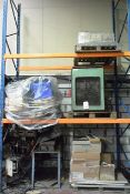 Contents of bay of pallet racking, to include F&R Engineering air dryer, two hydraulic croppers,