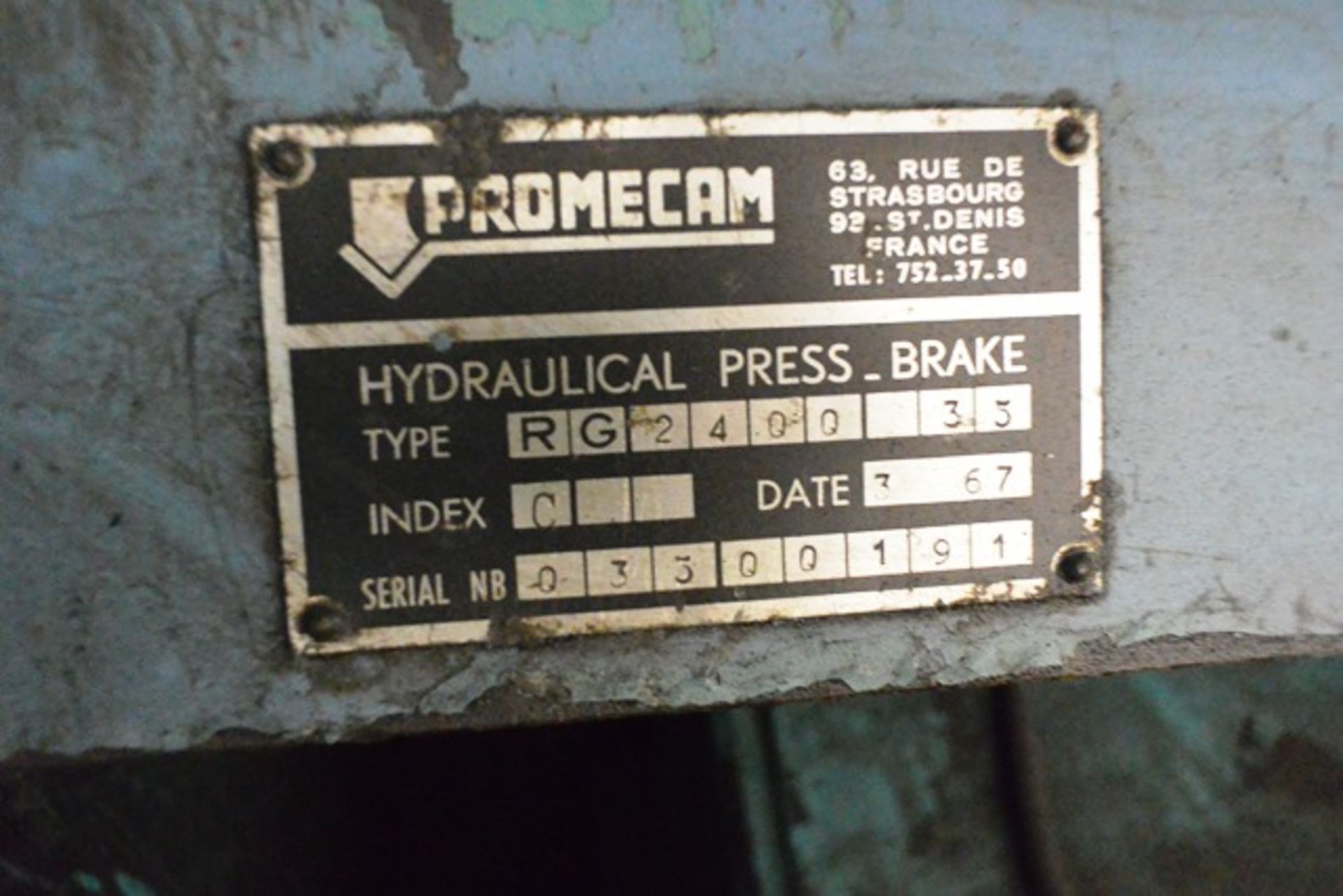 Promecam 35 ton x 2400mm hydraulic upstroking press brake, model RG-2400-35. (please note: A work... - Image 5 of 5