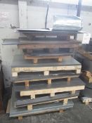 Contents of eight pallets to include various general purpose steel sheet stock (as lotted). (A