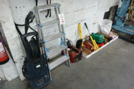 Unbadged pressure washer, aluminium 5 tread steps, battery jump pack and five boxes of assorted hand