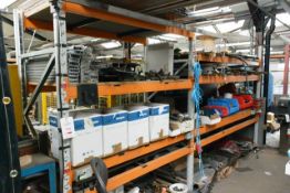 Two bays of adjustable boltless pallet racking, approx height 2.4m, 2.8m and 1.9m widths per pay (