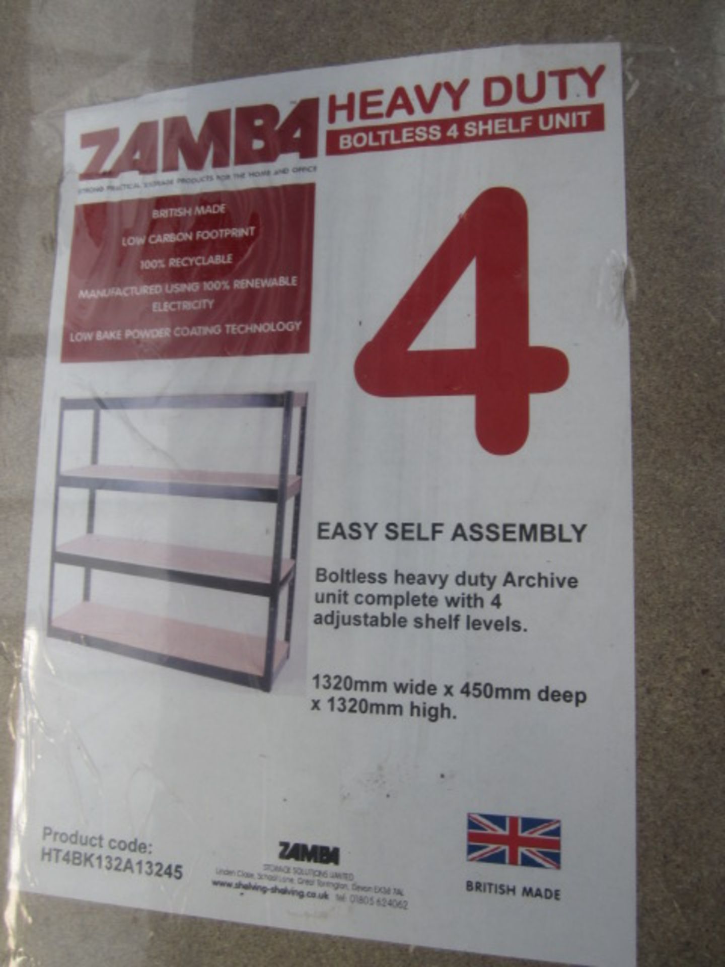 5 x packs Zamba heavy duty boltless 4 shelf unit, width: 1320mm x depth: 450mm x height: 1320mm - Image 2 of 2