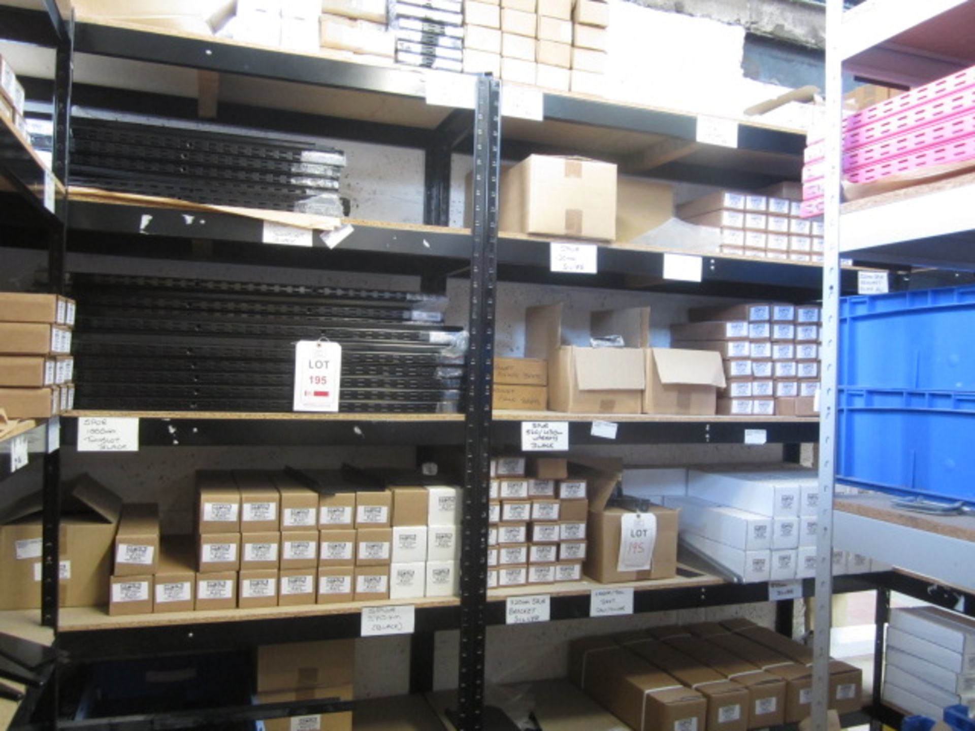 Contents of two bays of racking to include Spur uprights 710mm, 1000mm, Spur Steel-Lok black/