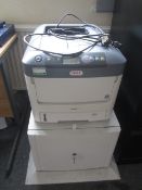 Oki C711 printer mounted on lockable storage unit