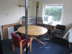 Remaining loose contents of room including wood effect circular table, 5 x assorted chairs, 3 x